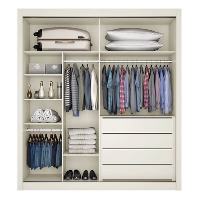 Guarda-Roupa Zurique MDF 2 Portas de Correr 4 Gavetas Europa Off White