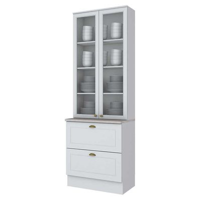 Cristaleira Americana 2 Portas com Vidro 2 Gavetas C357 Henn Branco