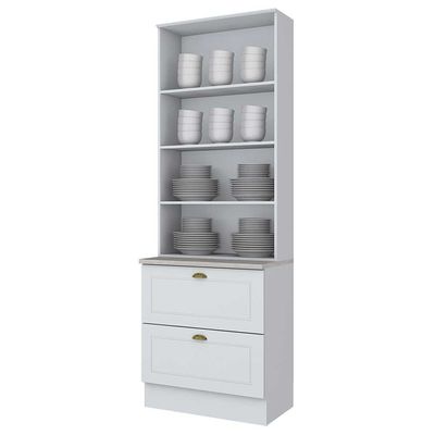 Cristaleira Americana 2 Portas com Vidro 2 Gavetas C357 Henn Branco