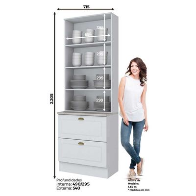 Cristaleira Americana 2 Portas com Vidro 2 Gavetas C357 Henn Branco