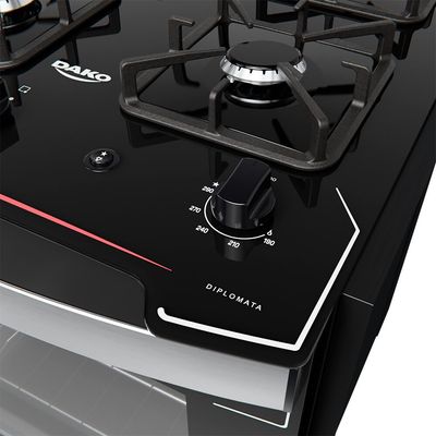 Fogão a Gás de Embutir Dako Diplomata 4 Bocas com Mesa de Vidro Preto / Bivolt