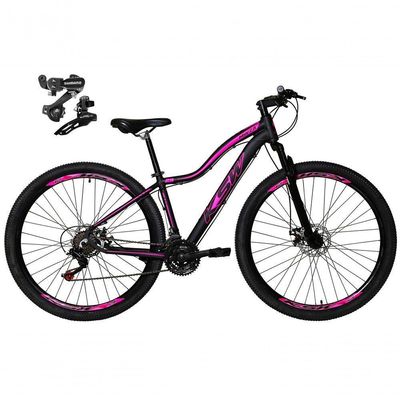Bicicleta Aro 29 Ksw Mwza Feminina Câmbios Shimano 21v Freio A Disco Garfo Suspensão Mtb preto-rosa Tam: 17