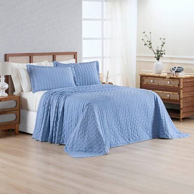 Kit Colcha Cobre Leito Scarpa Plissê l Seersucker 3 Peças Maciez E Leveza Textura  Azul Mineral