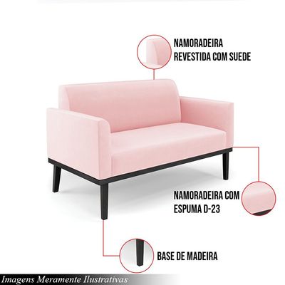 Poltrona Namoradeira Decorativa Isabella Pés Fixo em Madeira Preto Suede Rosa Bebê G19 - Gran Belo