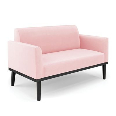 Poltrona Namoradeira Decorativa Isabella Pés Fixo em Madeira Preto Suede Rosa Bebê G19 - Gran Belo