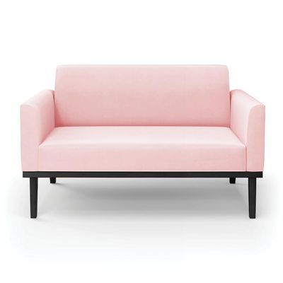 Poltrona Namoradeira Decorativa Isabella Pés Fixo em Madeira Preto Suede Rosa Bebê G19 - Gran Belo