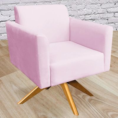 Poltrona Decorativa Isabella Base Giratória Madeira Suede Rosa Bebê - Gran Belo