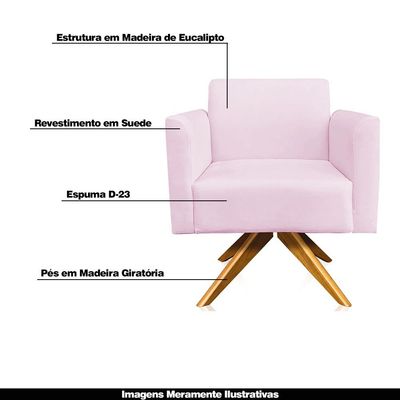 Poltrona Decorativa Isabella Base Giratória Madeira Suede Rosa Bebê - Gran Belo