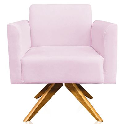 Poltrona Decorativa Isabella Base Giratória Madeira Suede Rosa Bebê - Gran Belo