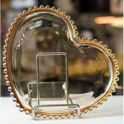 Prato de Cristal Pearl Bolinha Coração Ambar 20 cm - Wolff