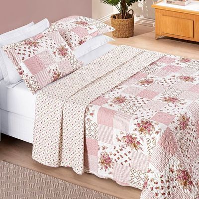 Colcha Estampada Dupla Face Bouti King 03 Peças - Rosa Matura
