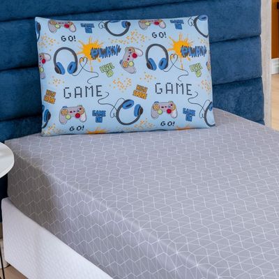 Enxoval Kit Colcha + Jogo De Cama Lençol Bouti Solteiro Infantil Kids 4 Peças 100% Poliéster - Game