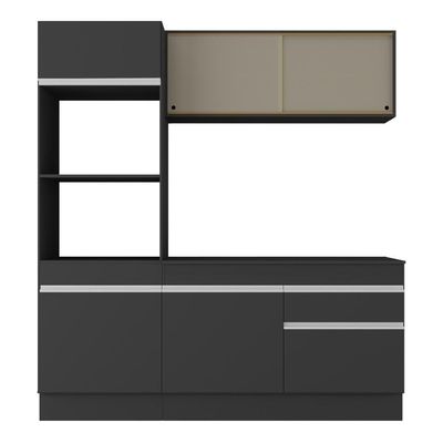 Armário De Cozinha Compacta 3 Peças Com Rodapé Mp2178 Made Multimóveis Preto/branco Preto/branco