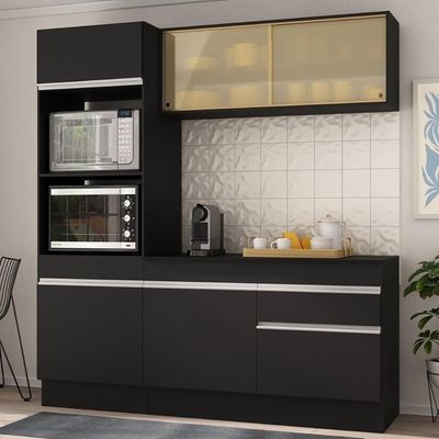 Armário De Cozinha Compacta 3 Peças Com Rodapé Mp2178 Made Multimóveis Preto/branco Preto/branco
