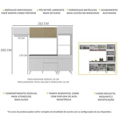Armário De Cozinha Compacta 4 Peças Mp3691.891 Veneza Branco