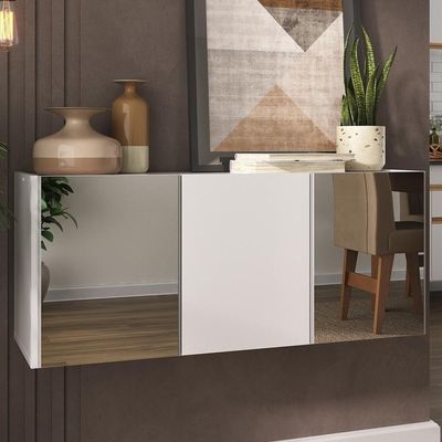 Aparador Buffet Suspenso Com Espelhos 3 Portas Multimóveis Mp8004 Branco Branco