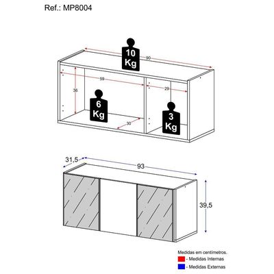 Aparador Buffet Suspenso Com Espelhos 3 Portas Multimóveis Mp8004 Branco Branco