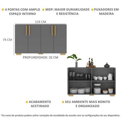 Aparador Buffet 4 Portas Com Pés Viena Grafite