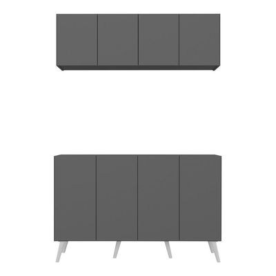 Kit Armário De Cozinha Aéreo E Balcão 4 Portas Retrô Multimóveis Mp2170 Grafite/branco