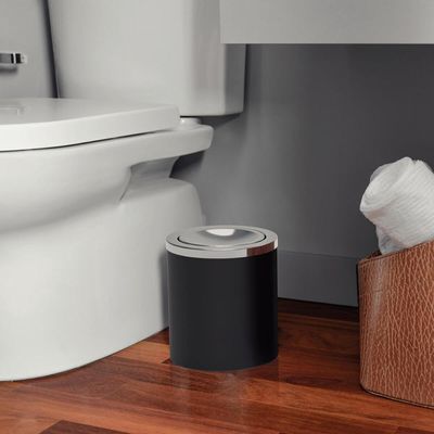 Lixeira Preta 5L com Tampa Basculante em Aço Inox Tramontina Escritório Banheiro Cozinha