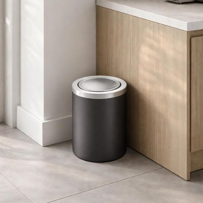 Lixeira Preta 5L com Tampa Basculante em Aço Inox Tramontina Escritório Banheiro Cozinha