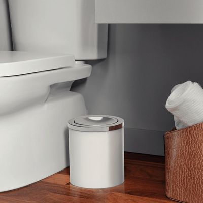 Lixeira Branca 5L com Tampa Basculante em Aço Inox Tramontina Lavabo Cozinha Escritório