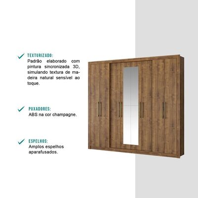Guarda Roupa Casal 8 Portas 4 Gavetas Espelho 1096 Carraro - Native