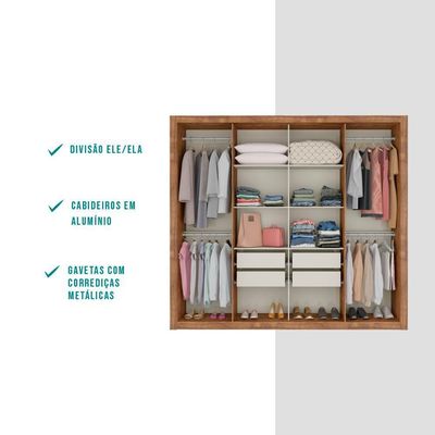 Guarda Roupa Casal 8 Portas 4 Gavetas Espelho 1096 Carraro - Native