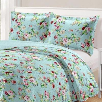 Kit Cobre Leito Colcha Daily Casal 3 Peças Dupla Face Estampado - Floral 28 - 100% Poliéster