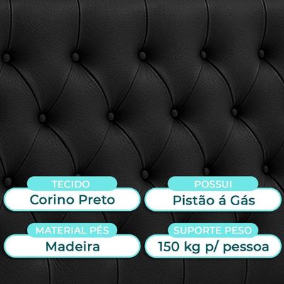 Cabeceira Estofada Solteiro Luna Nature Material Sintético Preto 88x136