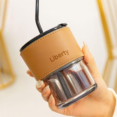 Copo De Vidro Com Canudo Tampa E Vedação 450ml Dourado