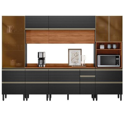 Cozinha Modulada Proença 6 Peças Com Paneleiro 1 Forno Nogueira Touch/carbono Prime Tx