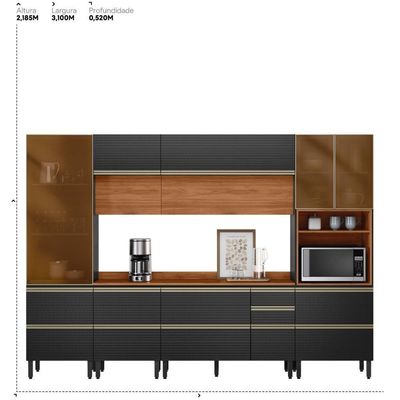 Cozinha Modulada Proença 6 Peças Com Paneleiro 1 Forno Nogueira Touch/carbono Prime Tx