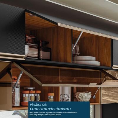 Cozinha Modulada Proença 6 Peças Com Paneleiro 1 Forno E Aéreo 120cm Nogueira Touch/Carbono Prime Tx - Demartêz