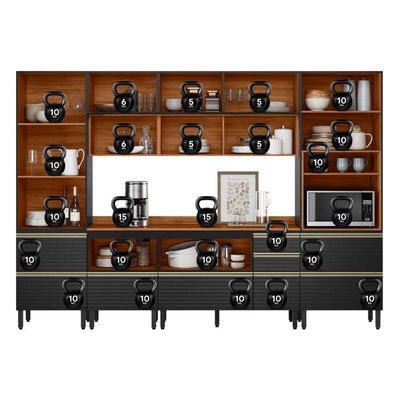 Cozinha Modulada Proença 6 Peças Com Paneleiro 1 Forno E Aéreo 120cm Nogueira Touch/Carbono Prime Tx - Demartêz