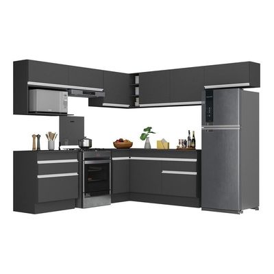 Cozinha Completa De Canto c/ Rodapé Multimóveis Preto/branco