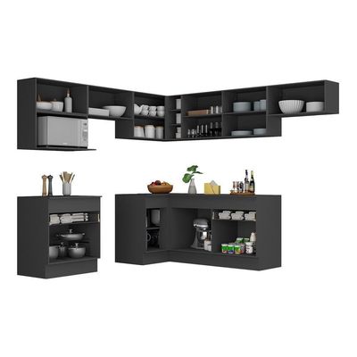 Cozinha Completa De Canto c/ Rodapé Multimóveis Preto/branco