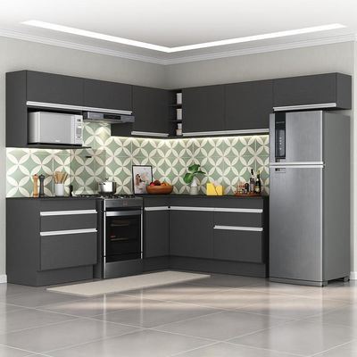Cozinha Completa De Canto c/ Rodapé Multimóveis Preto/branco
