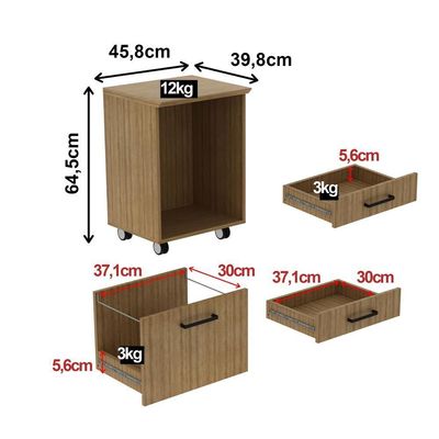 Gaveteiro Pasta Suspensa 2 Gavetas Rodízios E Chave 46 Cm Me4196 Amendoa Tecno Mobili Amendoa