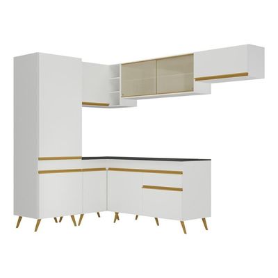 Armário De Cozinha Completa De Canto V2051 Branco/dourado