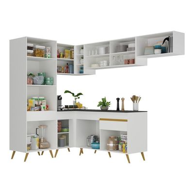 Armário De Cozinha Completa De Canto V2051 Branco/dourado