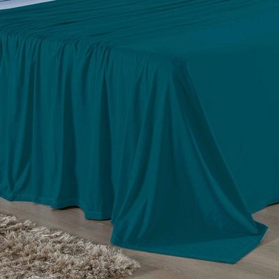 Jogo De Cama Casal Nobre 4 Peças Lençol Com Elástico De 30cm De Altura Malha 100% Algodão - Petróleo / Azul-bebê
