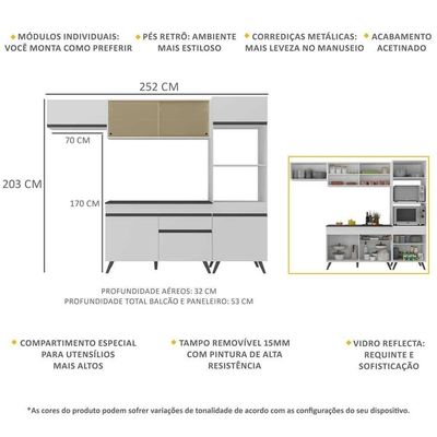 Armário De Cozinha Compacta 4 Peças Mp3691.964 Veneza Branco
