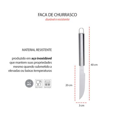 Faca Cabo Longo Churrasco Carne Inox Profissional 40cm