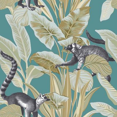 Papel de Parede Botany House Lêmure Verde 15535