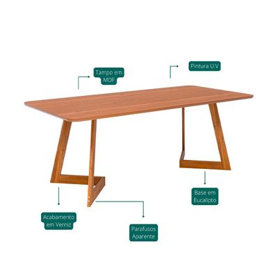 Conjunto de Mesa Retangular com Tampo MDF Caju e 8 Cadeiras Palmas Revestimento Sintético Marrom e Cinamomo