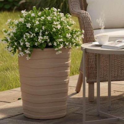 Vaso Grego Alto Decorativo de Flor 50cm Folhagem Tramontina Plástico Acabamento Granito Areia