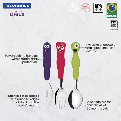 Jogo de Talheres Infantil Tramontina Lirous Colorido 03 Peças
