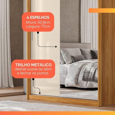 Guarda Roupas Solteiro Com Espelho 2 Portas De Correr 4 Gavetas Riva Flex Madeirado Touch/off White