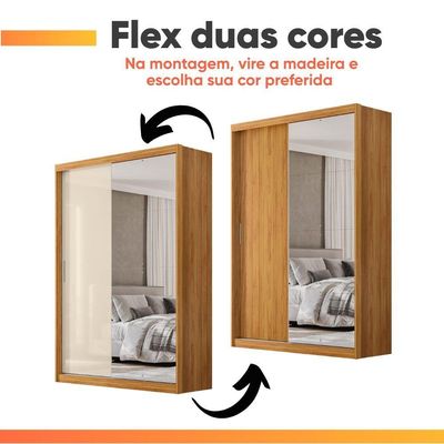 Guarda Roupas Solteiro Com Espelho 2 Portas De Correr 4 Gavetas Riva Flex Madeirado Touch/off White